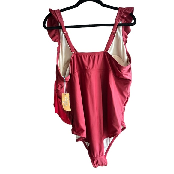 NWT Ruffle Strap Burnt Red Swimsuit by Kona Sol 24W - Picture 4 of 6